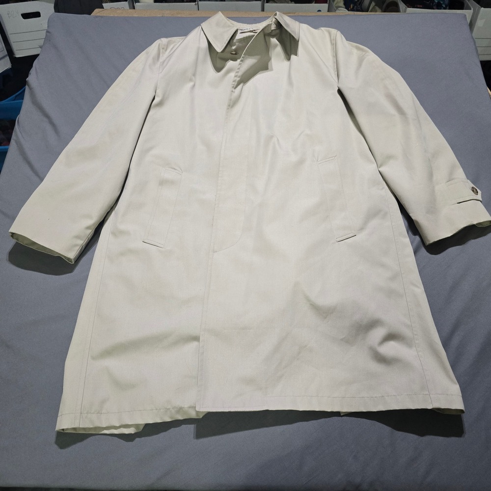 Stafford Trench Coat Mens 46 Regular Beige Faux Fur Lined Overcoat Rain Jacket
